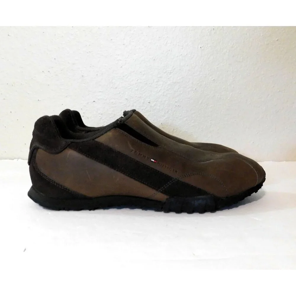 Tommy Hilfiger Leather Shoes Mens Size 10M Brown Slip-On Rubber Sole